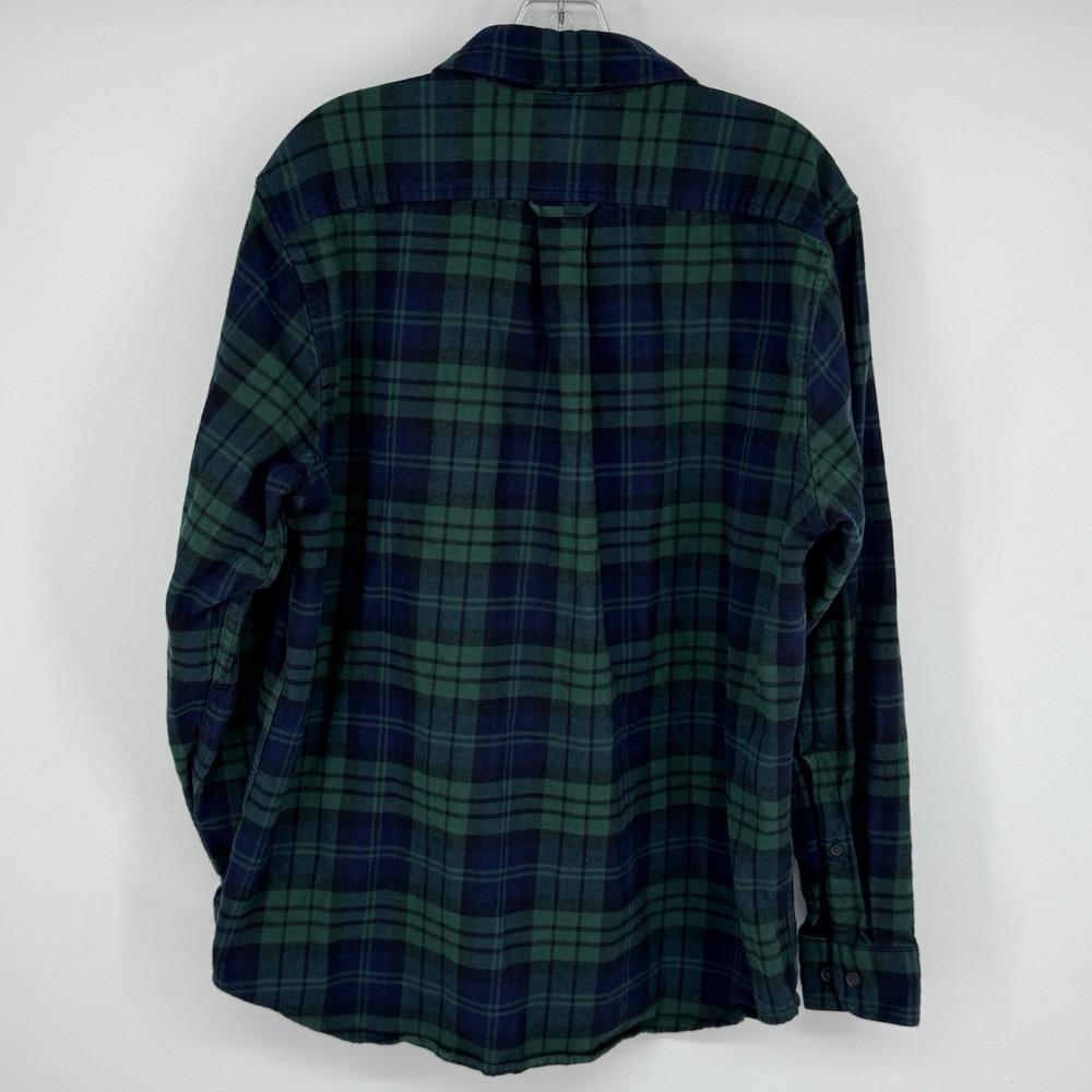 Lands' End Men Large Flannel Shirt Black Watch Plaid Cotton Button Down Flagship - Picture 3 of 10